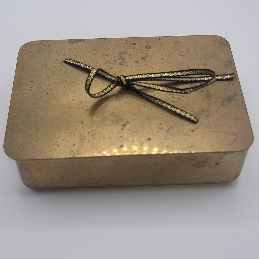 Vintage Brass Trinket Jewelry Box Rectangle Shaped